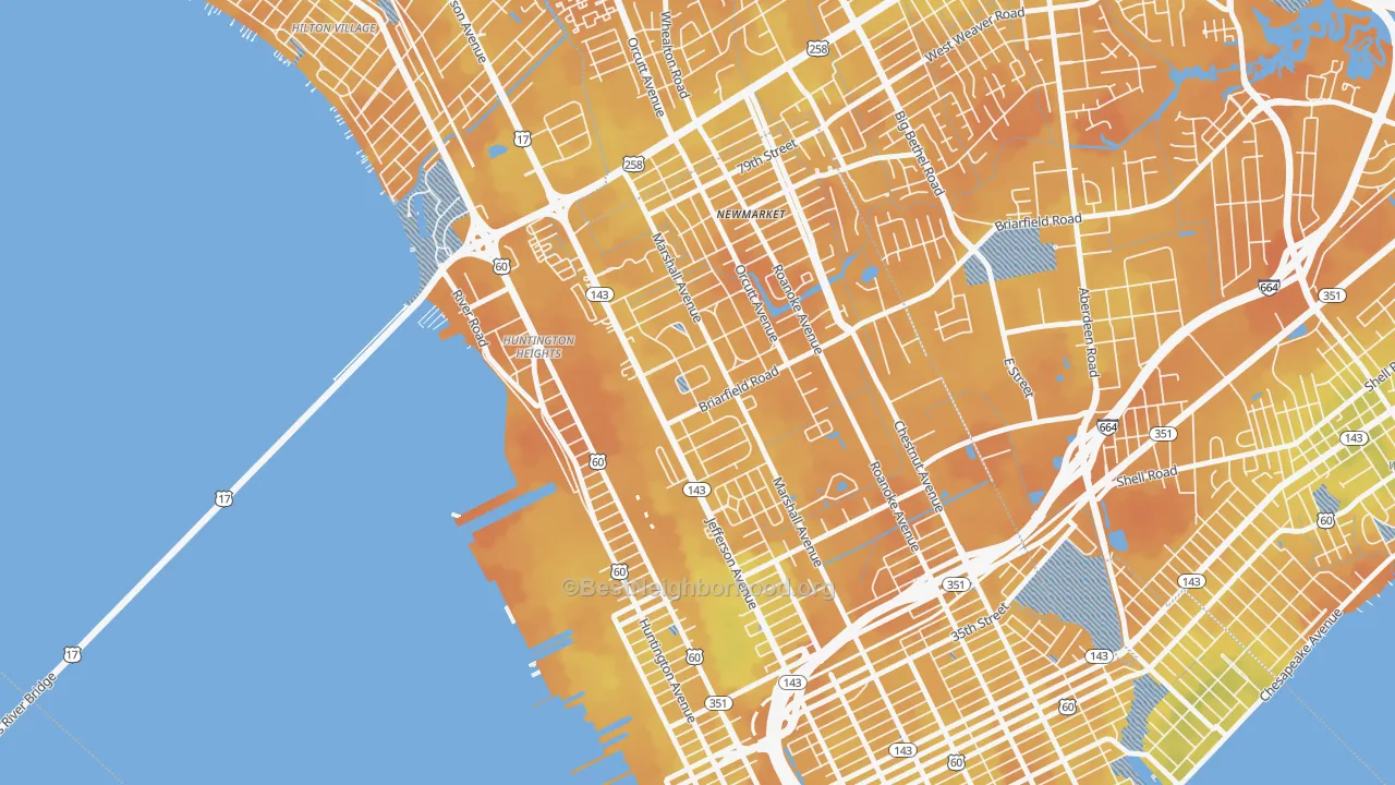 Bike Grade map of Briarfield, Newport News, VA