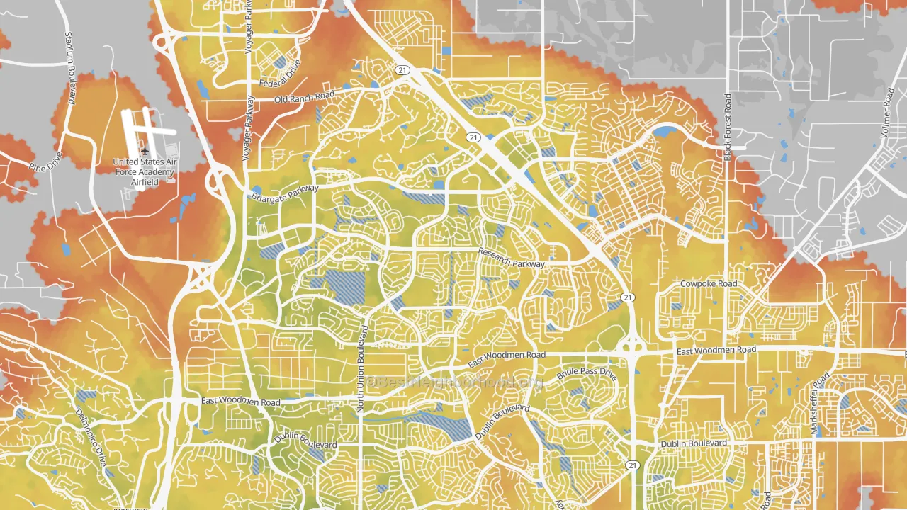 Bike Grade map of Briargate, Colorado Springs, CO