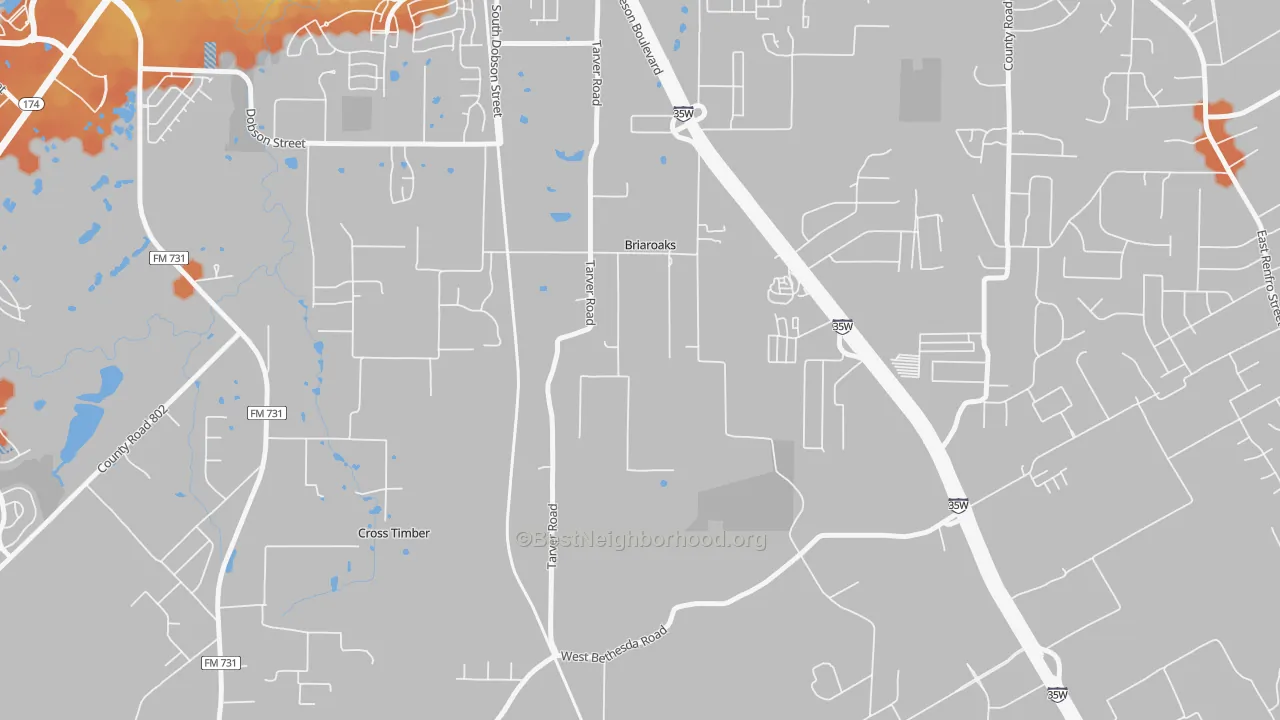 Bike Grade map of Briaroaks, TX