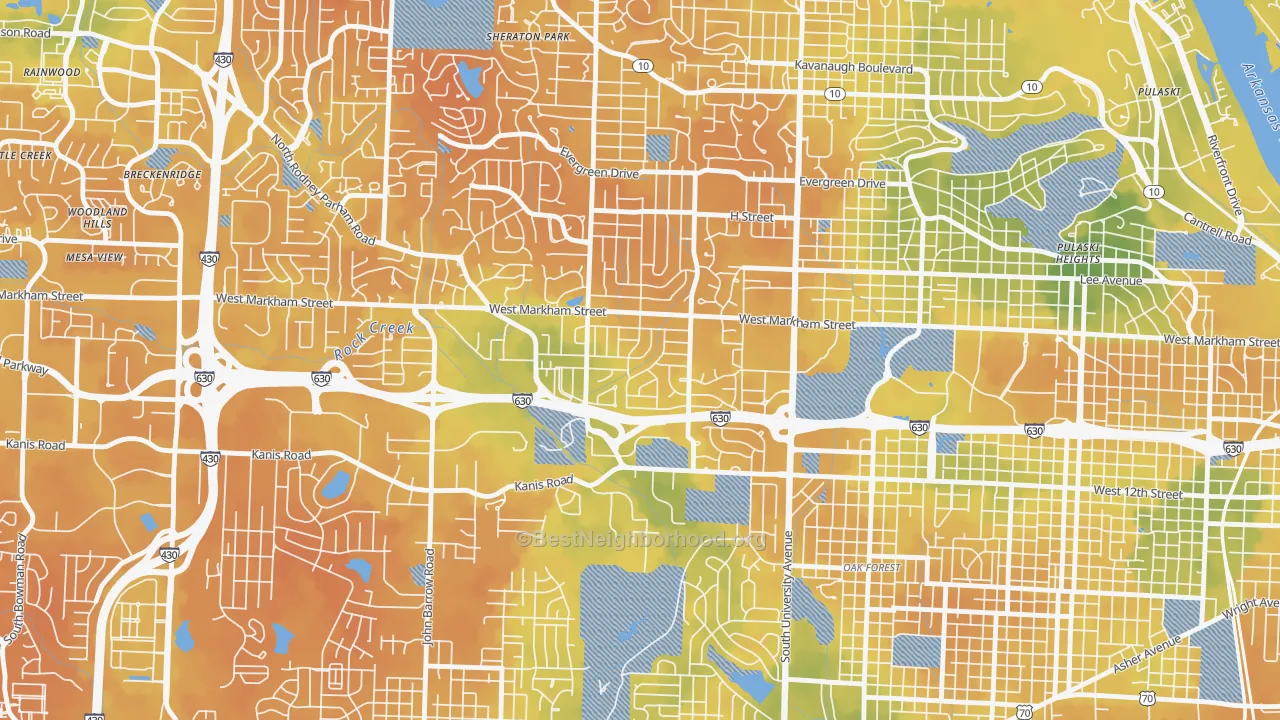 Bike Grade map of Briarwood, Little Rock, AR