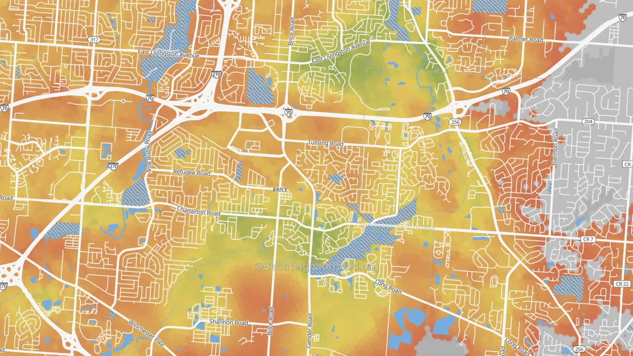 Bike Grade map of Brice-Tussing, Columbus, OH