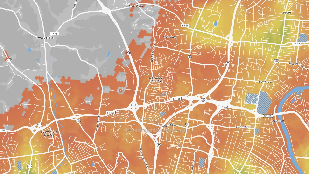 Bike Grade map of Brick Church Bellshire, Nashville, TN