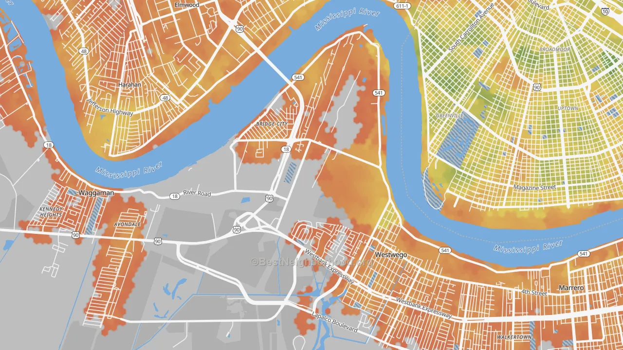 Bike Grade map of Bridge City, LA
