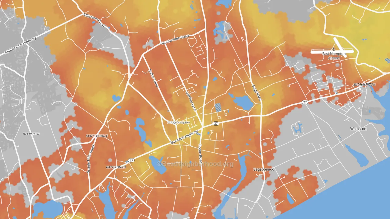 Bike Grade map of Bridgehampton, NY