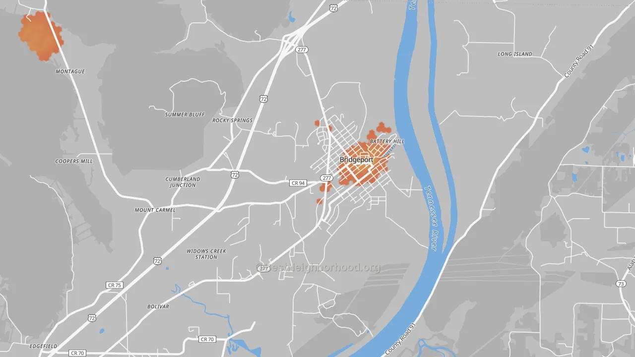 Bike Grade map of Bridgeport, AL