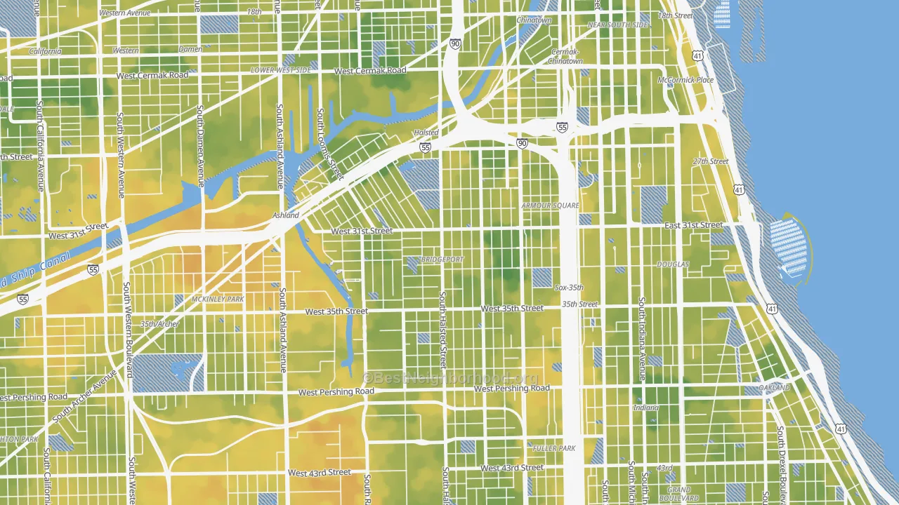 Bike Grade map of Bridgeport, Chicago, IL
