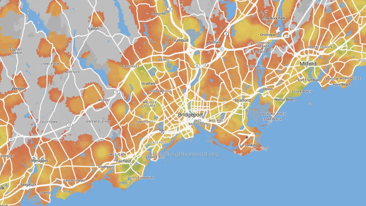 Bike Grade map of Bridgeport, CT