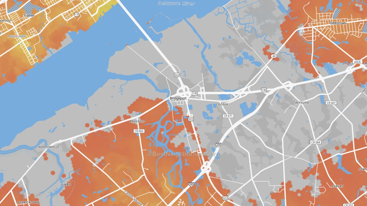 Bike Grade map of Bridgeport, NJ