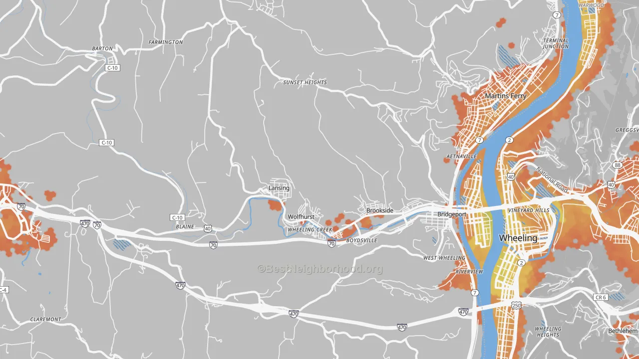 Bike Grade map of Bridgeport, OH