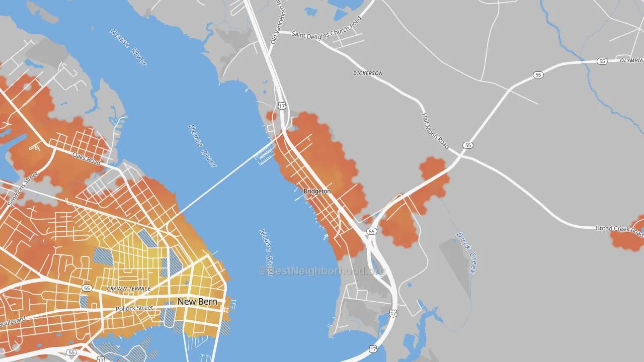 Bike Grade map of Bridgeton, NC