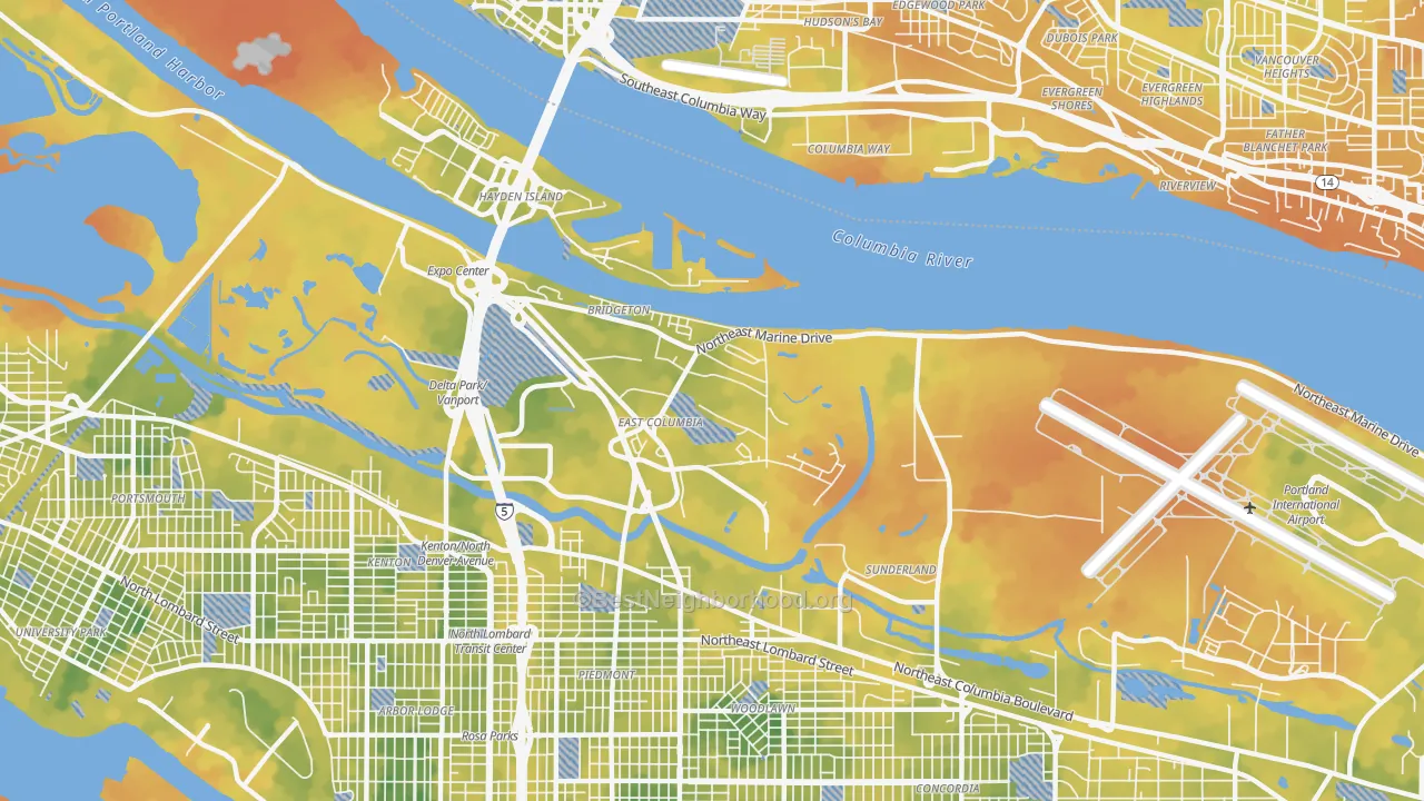 Bike Grade map of Bridgeton, Portland, OR