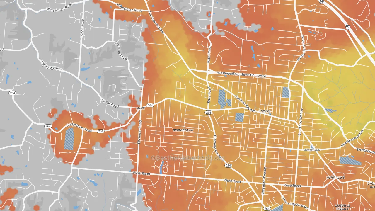 Bike Grade map of Bridgetown North, Cincinnati, OH