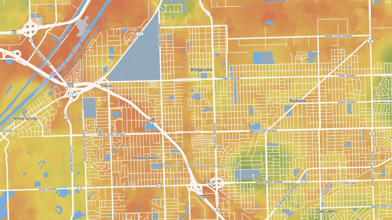 Bike Grade map of Bridgeview, IL