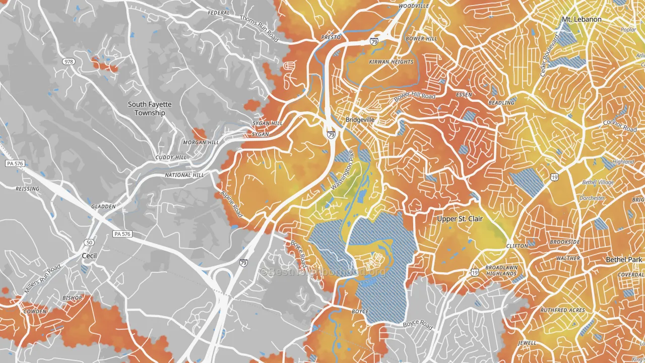 Bike Grade map of Bridgeville, PA