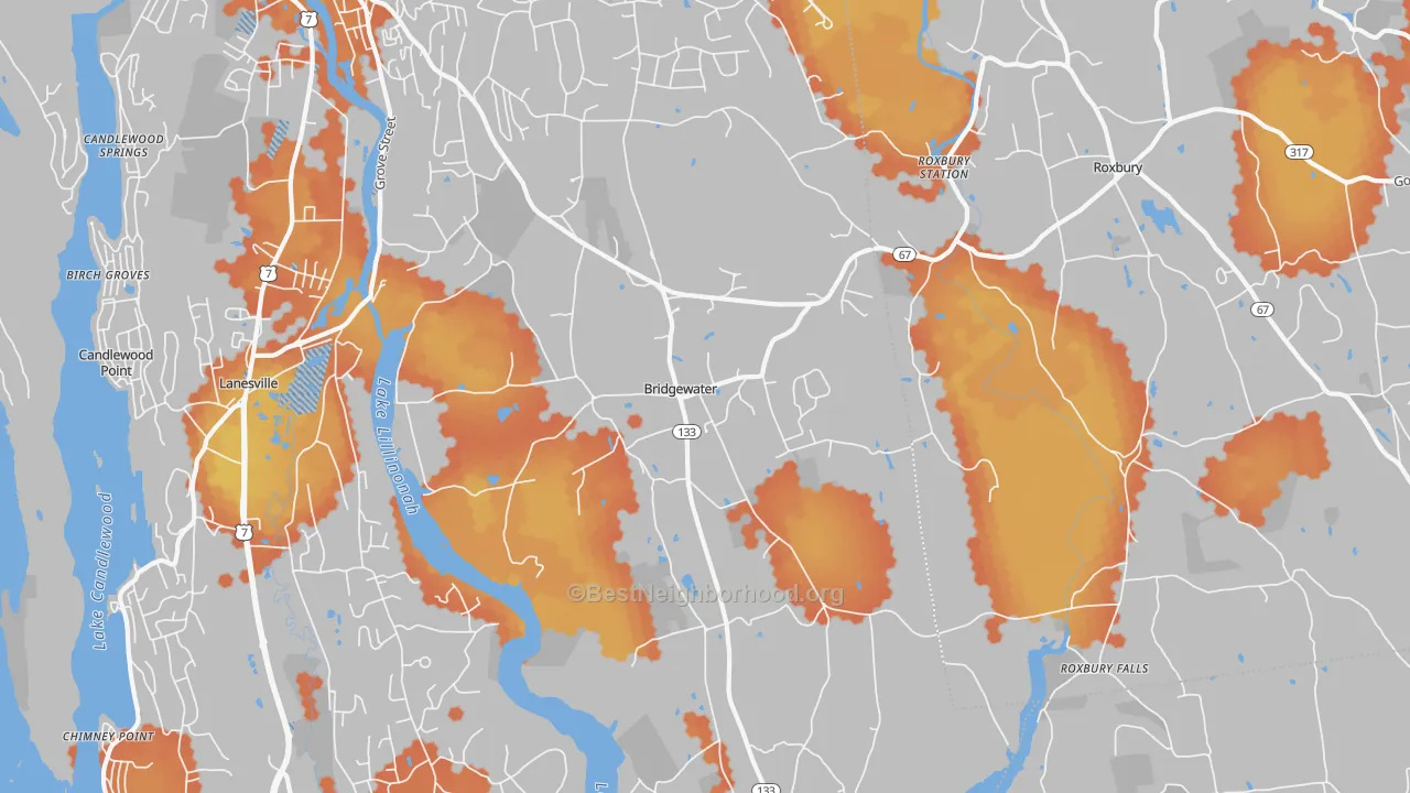 Bike Grade map of Bridgewater, CT