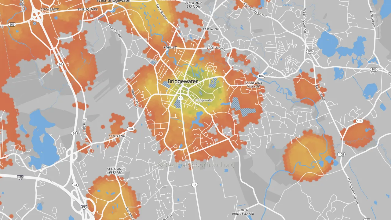 Bike Grade map of Bridgewater, MA