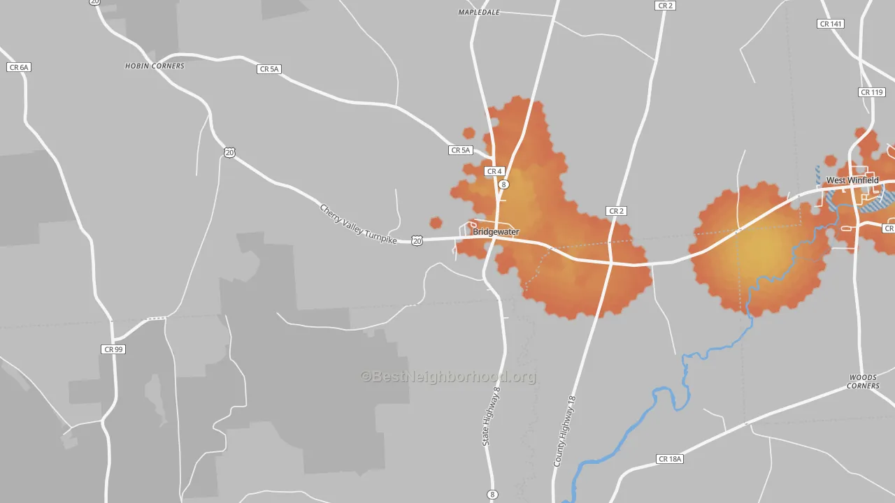 Bike Grade map of Bridgewater, NY