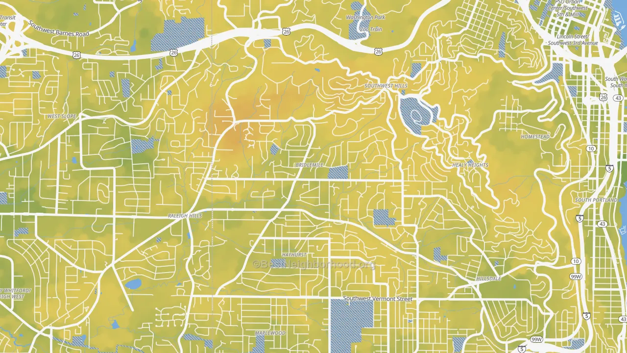 Bike Grade map of Bridlemile, Portland, OR