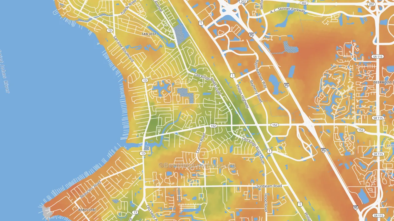 Bike Grade map of Brierwood, Jacksonville, FL