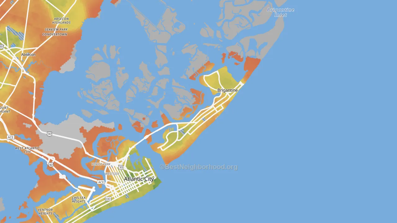 Bike Grade map of Brigantine, NJ