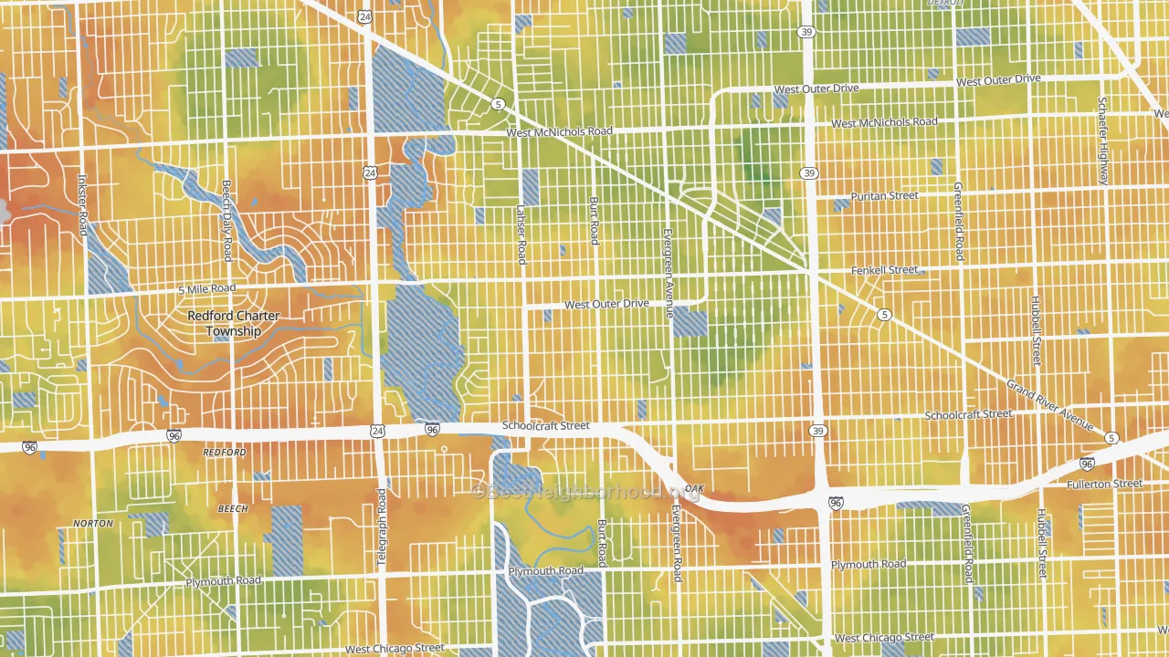 Bike Grade map of Brightmoor, Detroit, MI