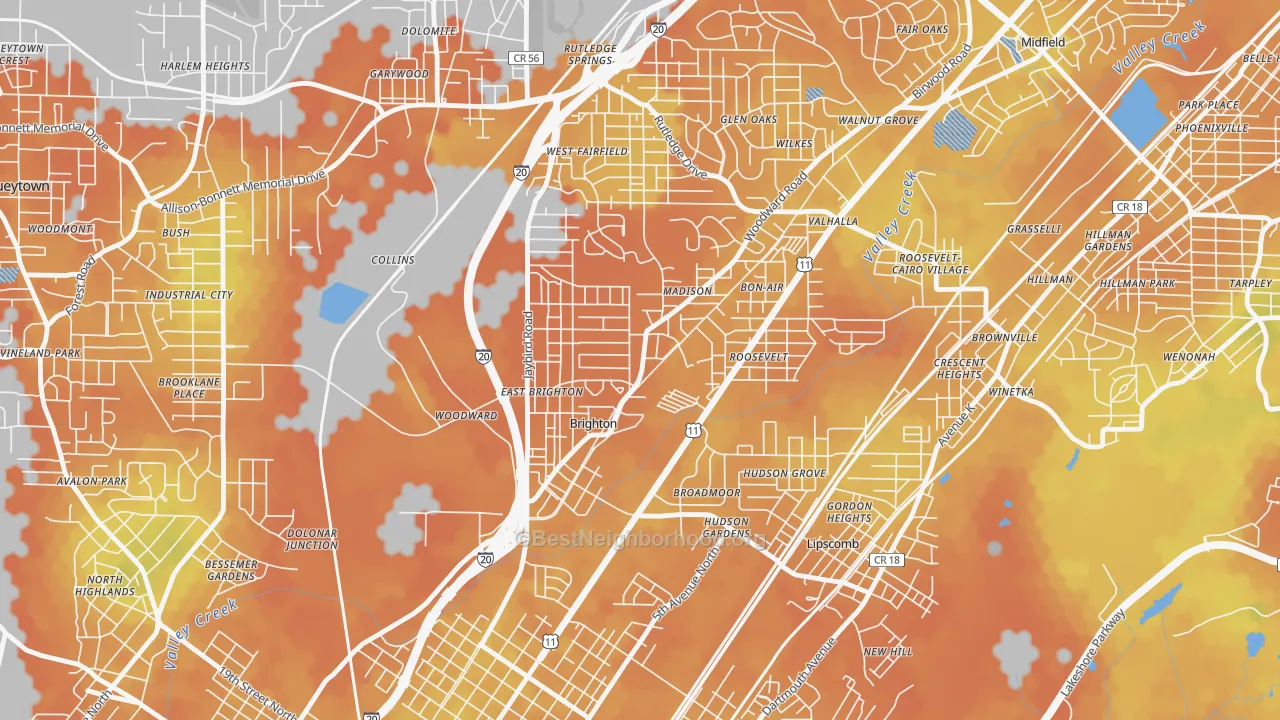 Bike Grade map of Brighton, AL