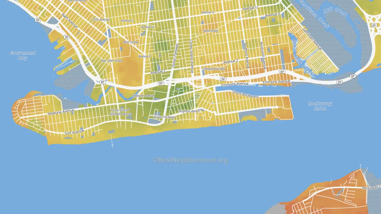 Bike Grade map of Brighton Beach, Brooklyn, NY