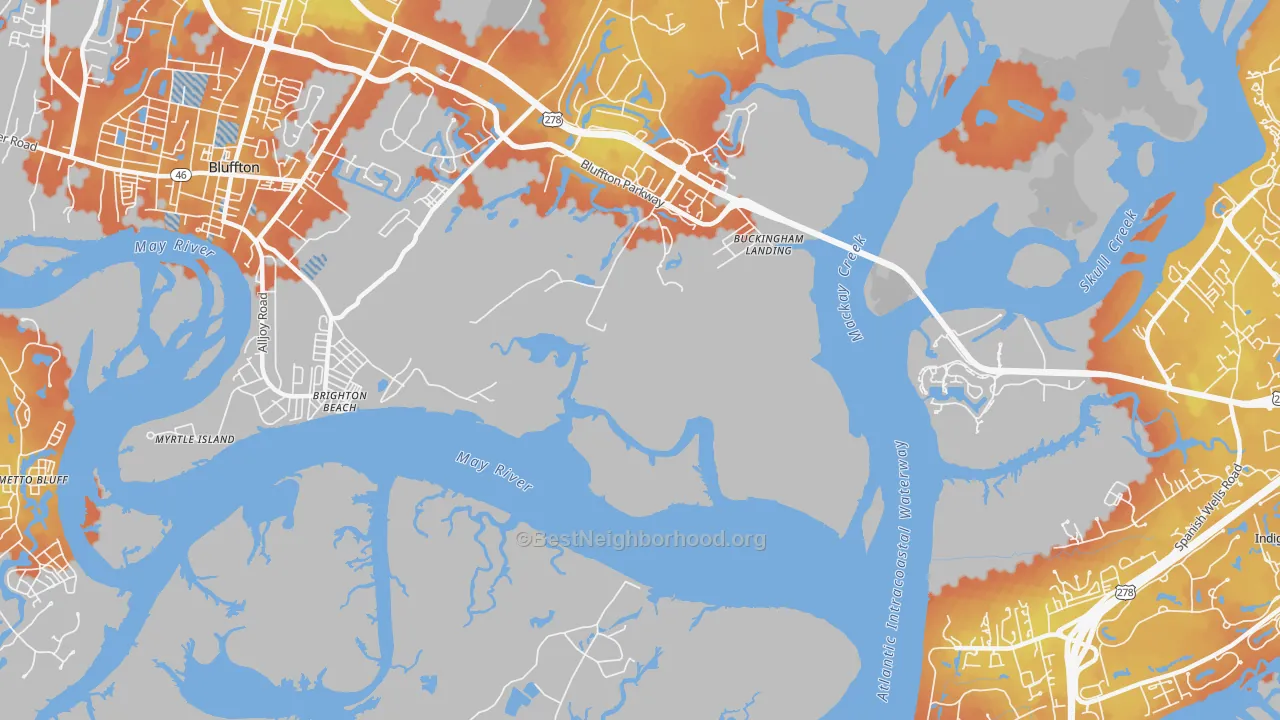 Bike Grade map of Brighton Beach, SC