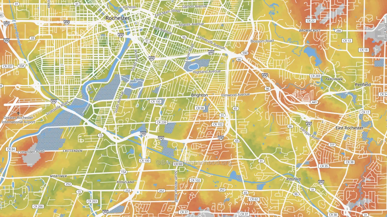 Bike Grade map of Brighton, NY