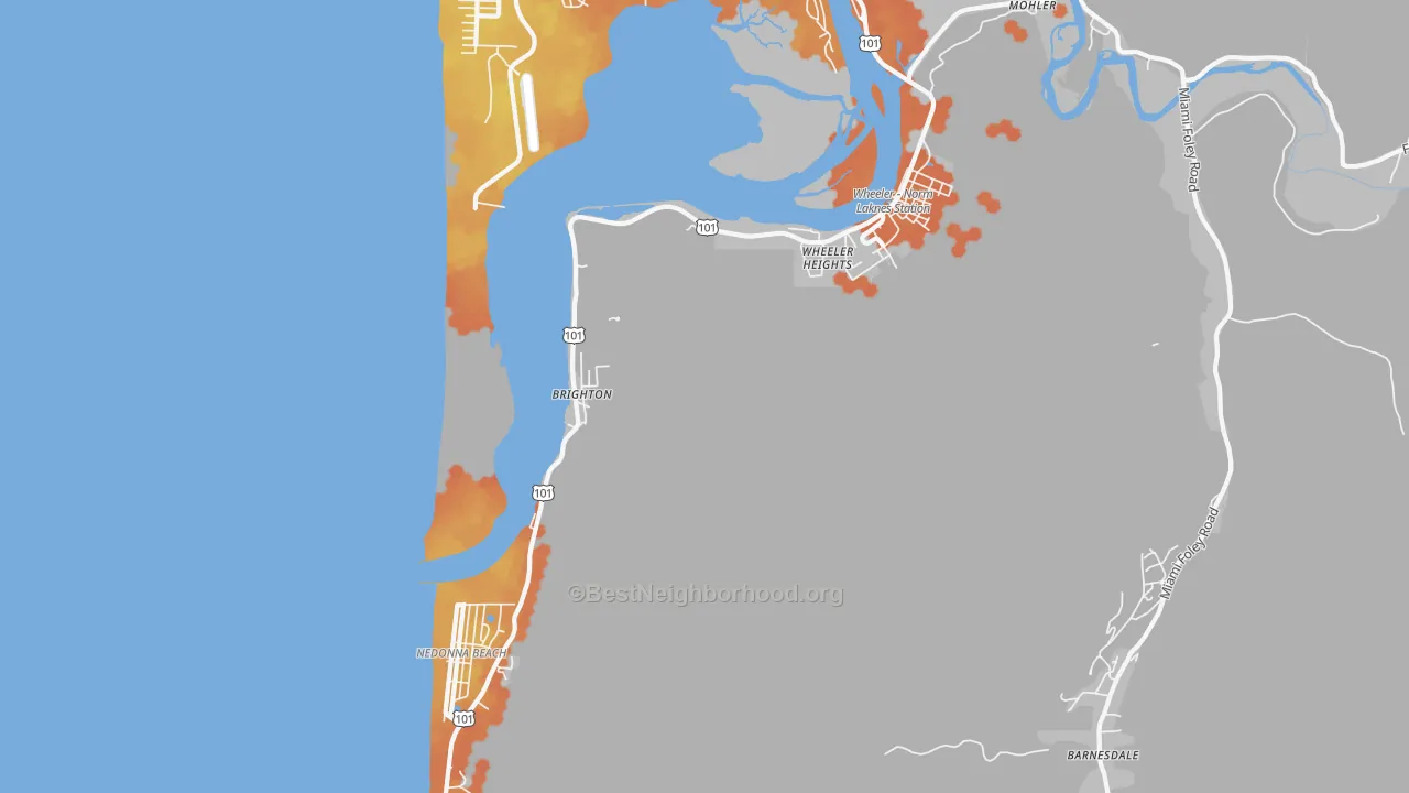 Bike Grade map of Brighton, OR