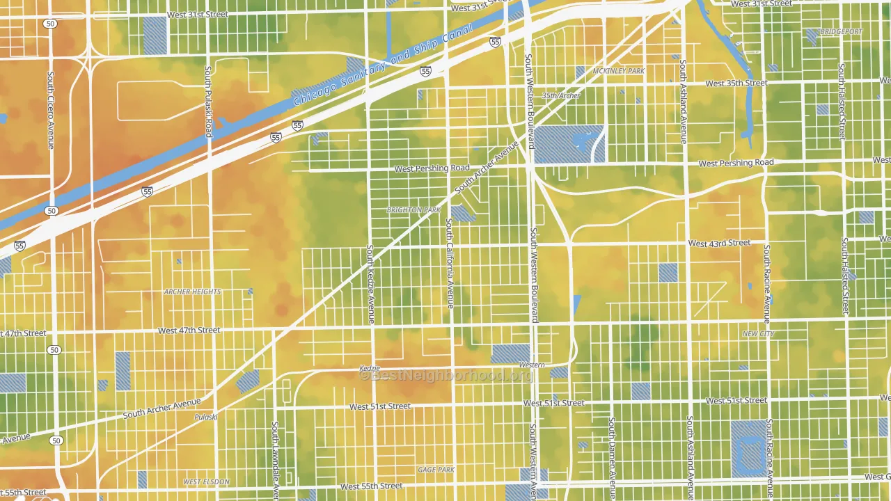 Bike Grade map of Brighton Park, Chicago, IL