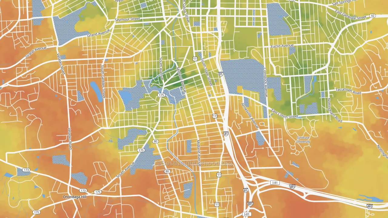 Bike Grade map of Brighton, Syracuse, NY