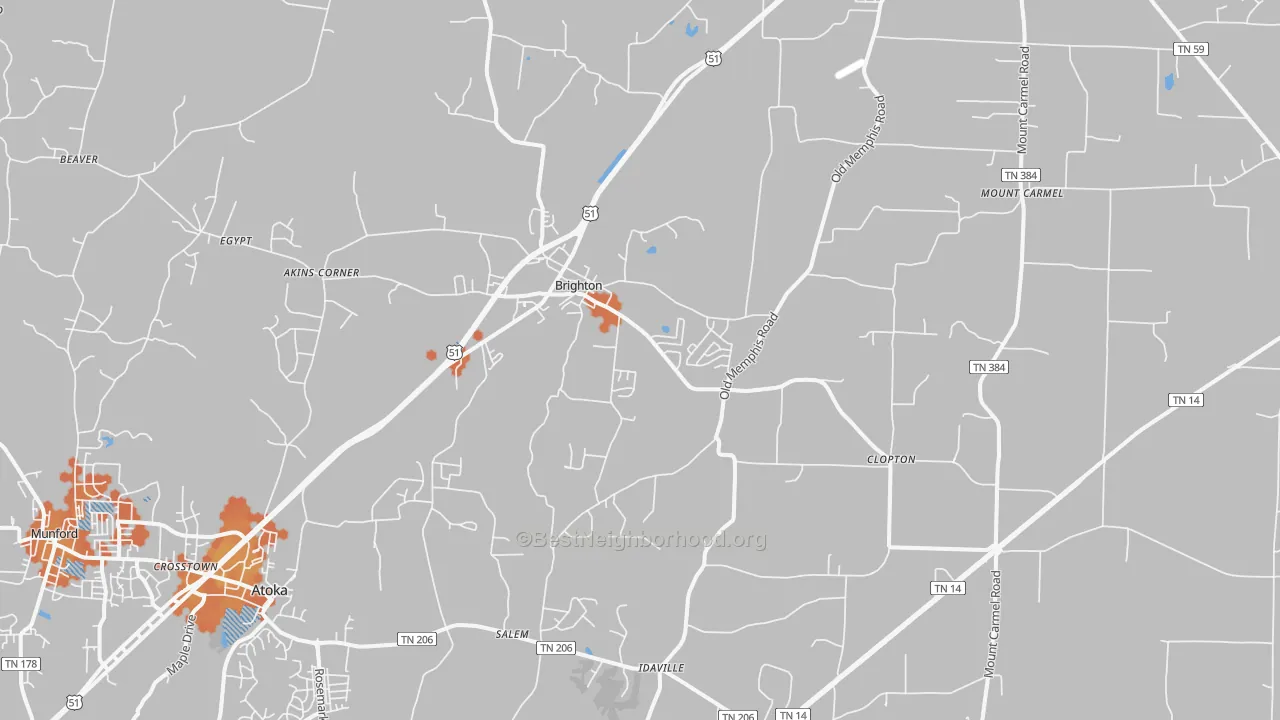 Bike Grade map of Brighton, TN