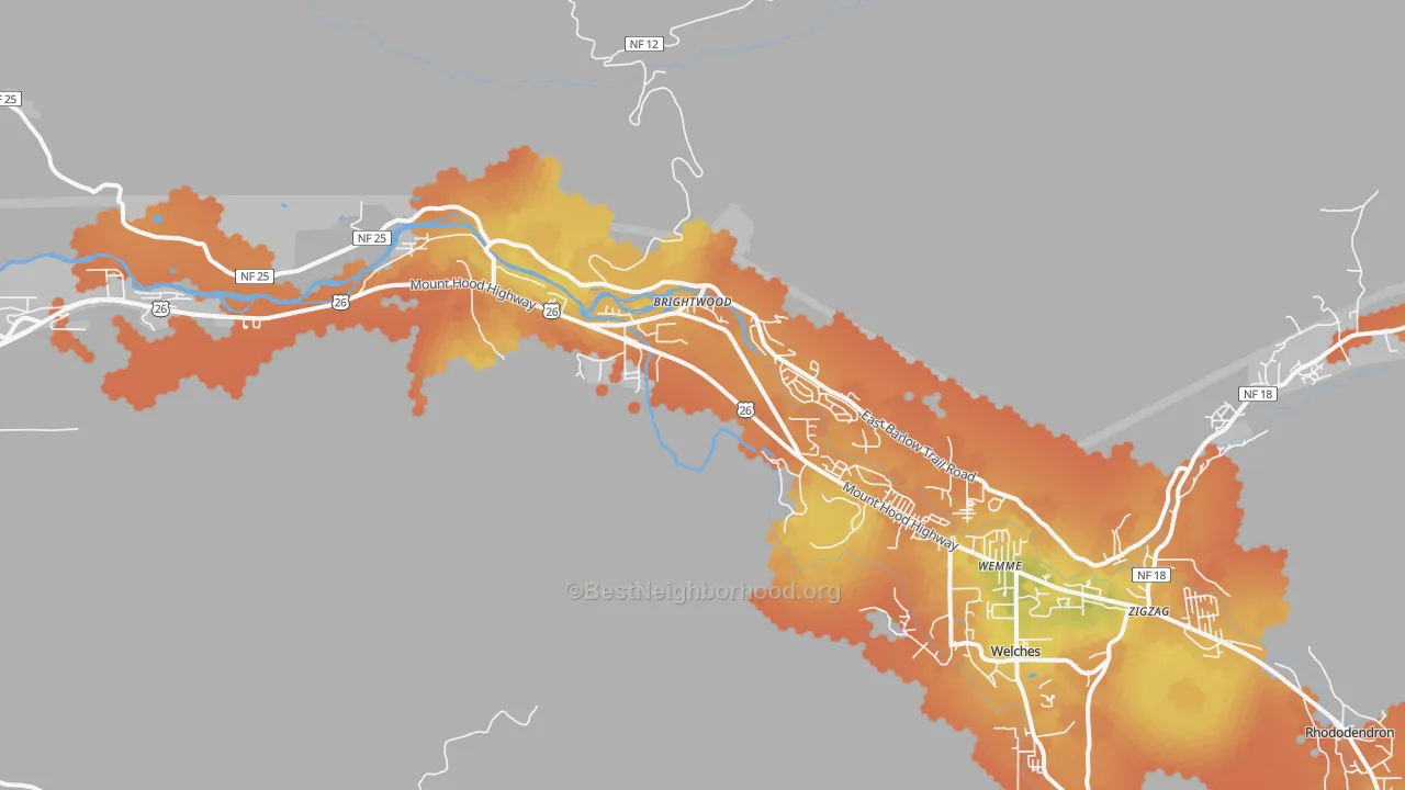 Bike Grade map of Brightwood, OR