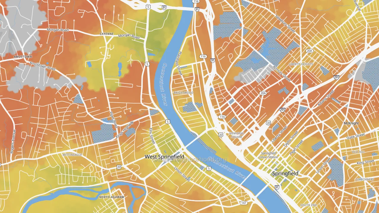 Bike Grade map of Brightwood, Springfield, MA