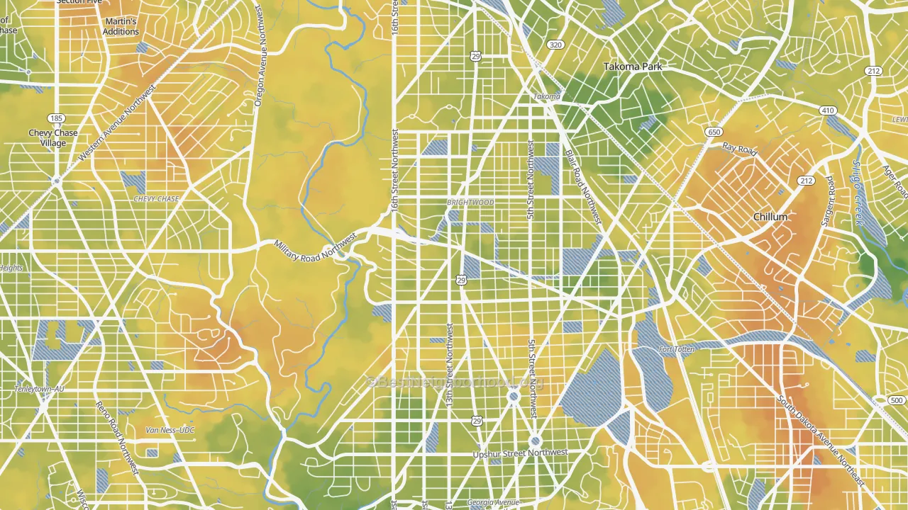 Bike Grade map of Brightwood, Washington, DC