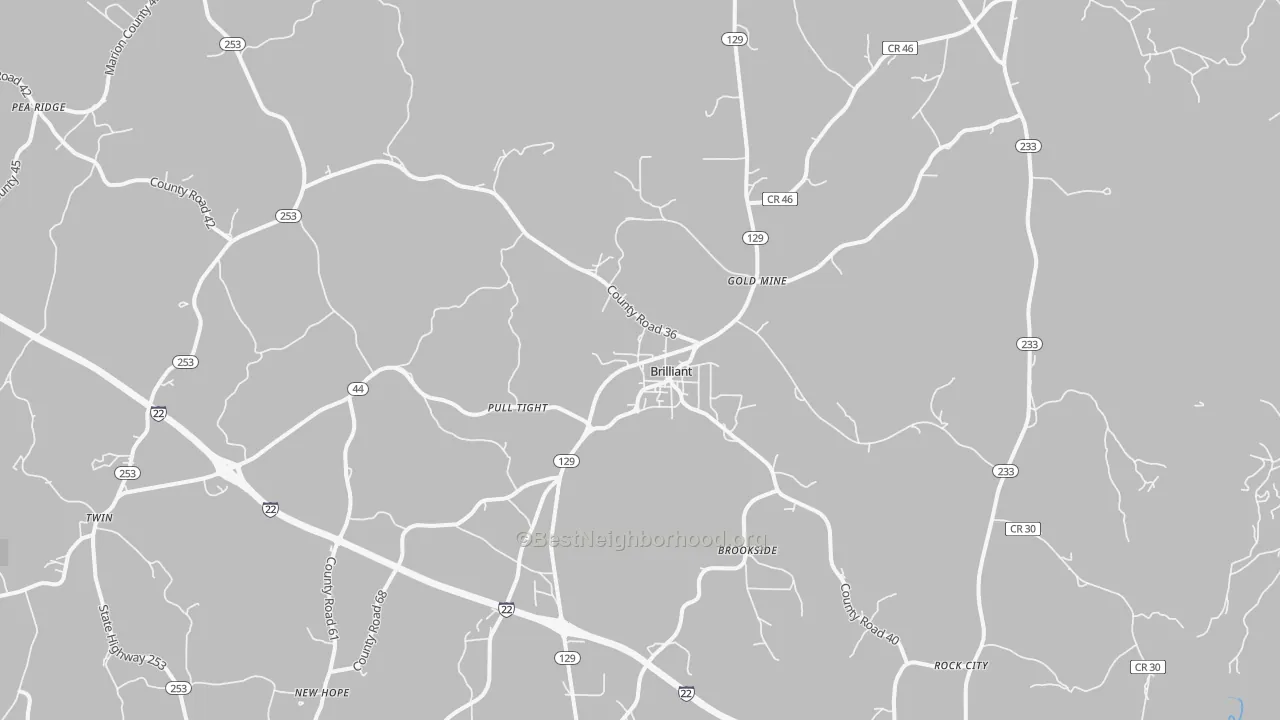 Bike Grade map of Brilliant, AL