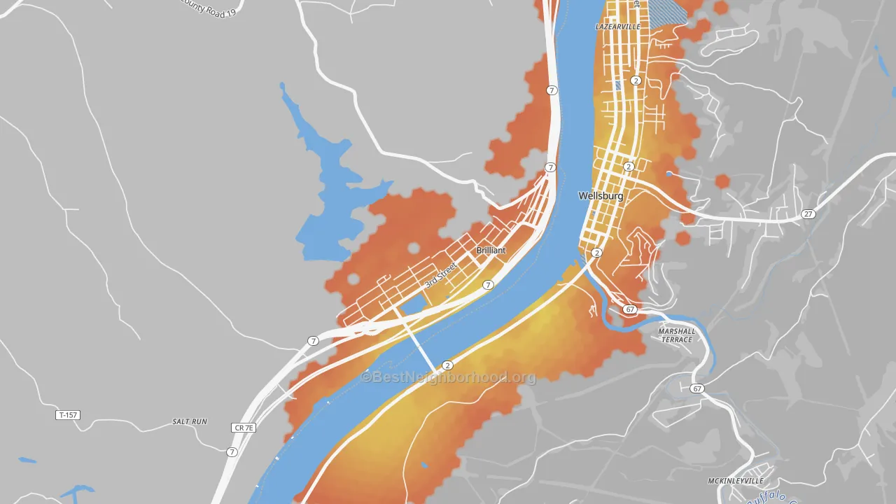 Bike Grade map of Brilliant, OH