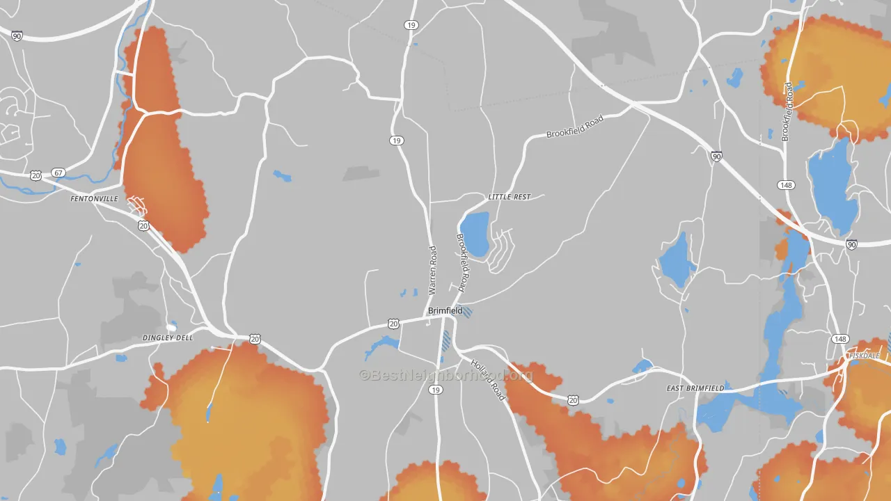 Bike Grade map of Brimfield, MA