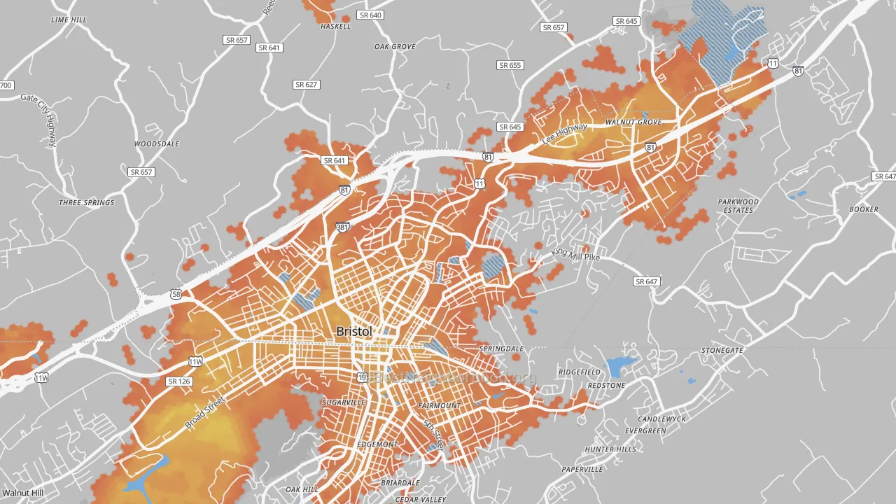 Bike Grade map of Bristol City, VA