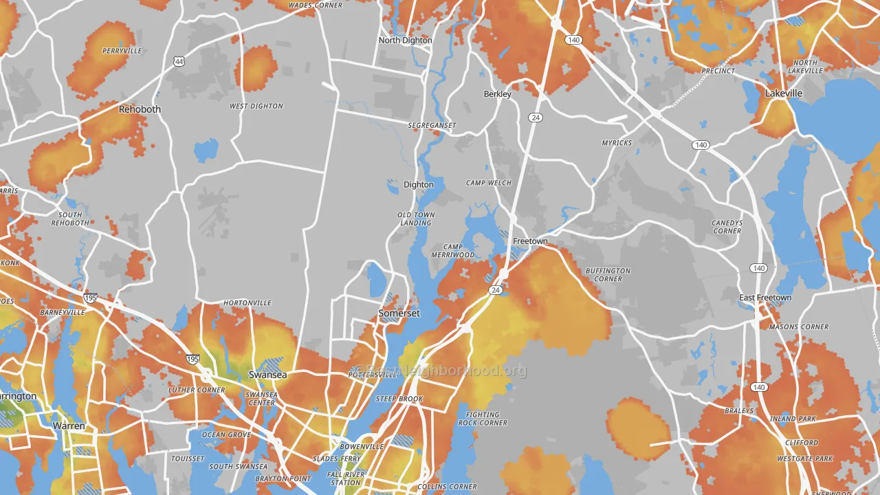 Bike Grade map of Bristol County, MA