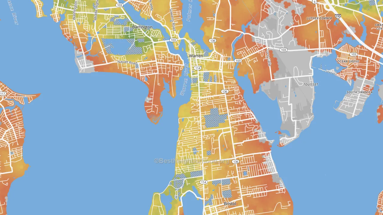 Bike Grade map of Bristol County, RI