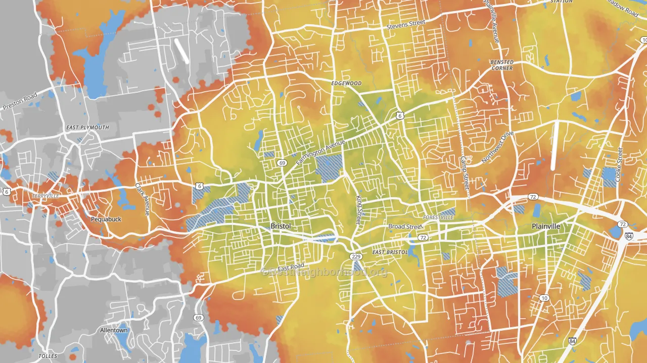 Bike Grade map of Bristol, CT