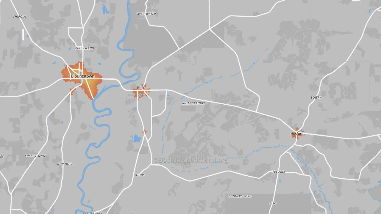 Bike Grade map of Bristol, FL