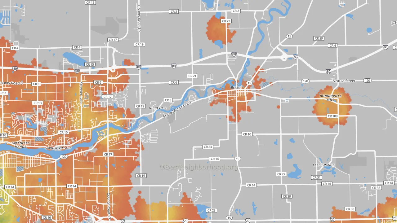 Bike Grade map of Bristol, IN