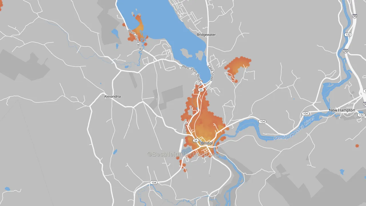 Bike Grade map of Bristol, NH