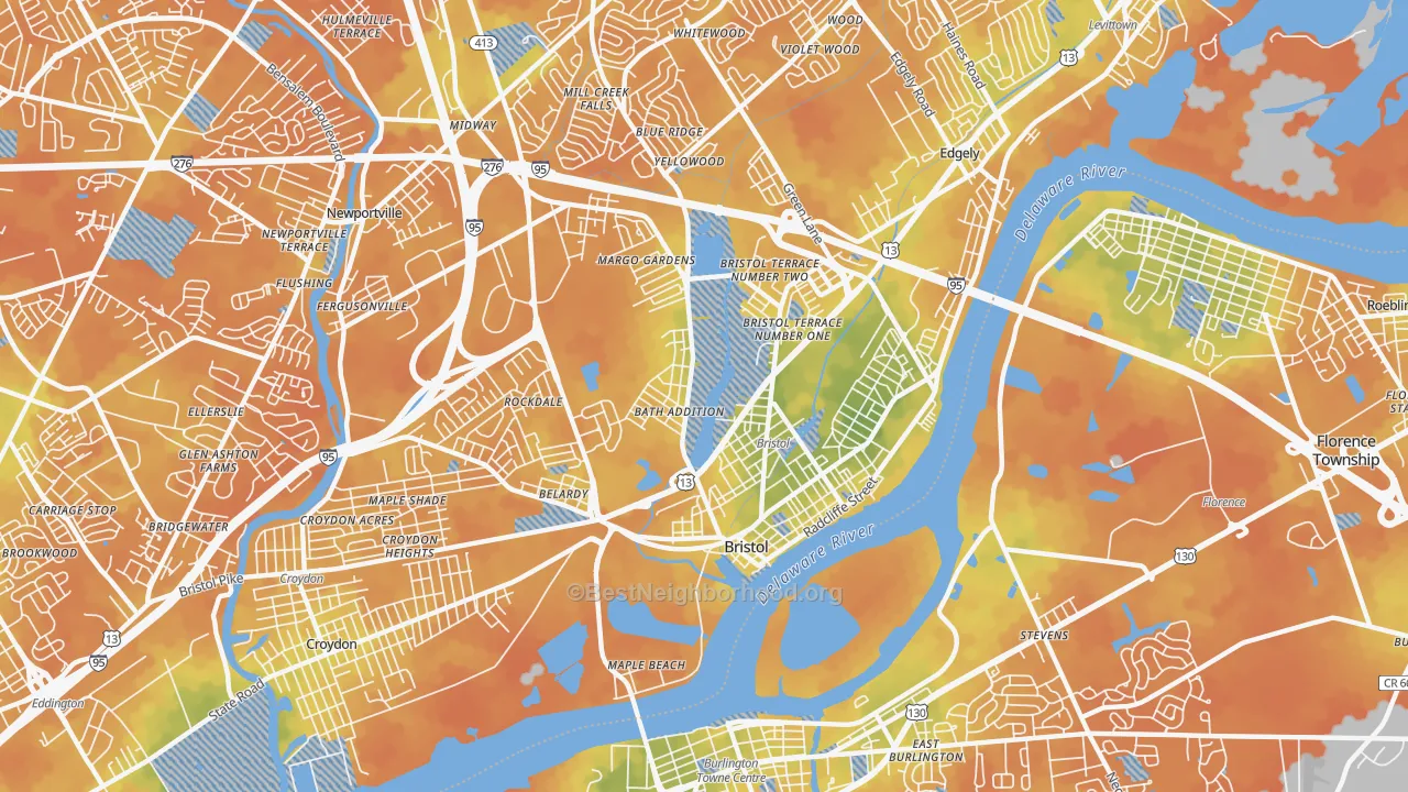 Bike Grade map of Bristol, PA