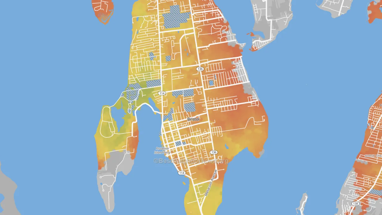 Bike Grade map of Bristol, RI