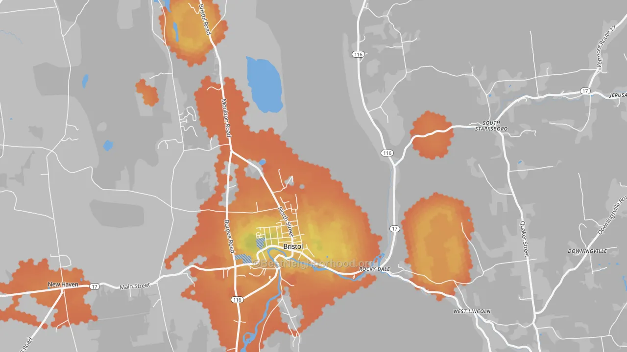 Bike Grade map of Bristol, VT