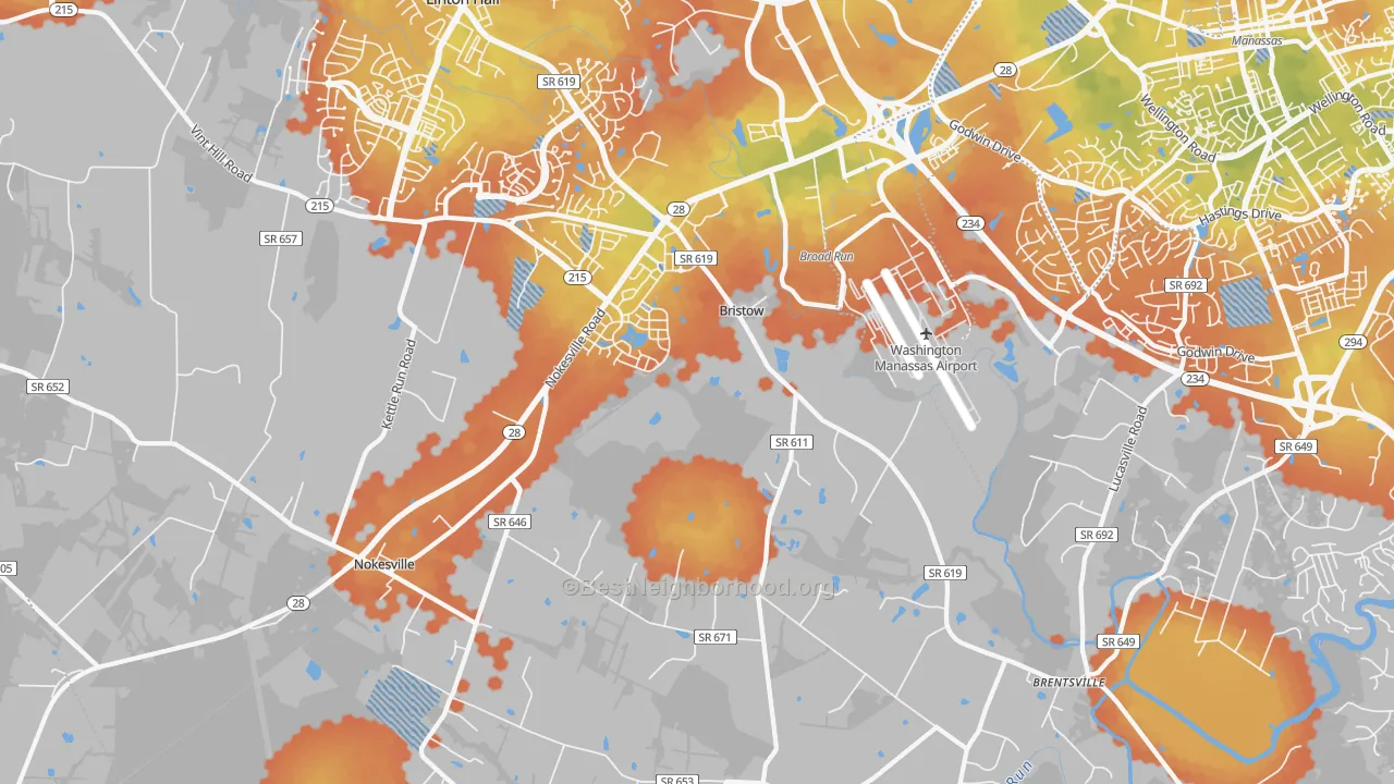 Bike Grade map of Bristow, VA